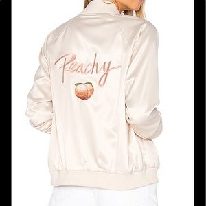 Privacy Please Revolve Peachy Satin Bomber Jacket NWOT